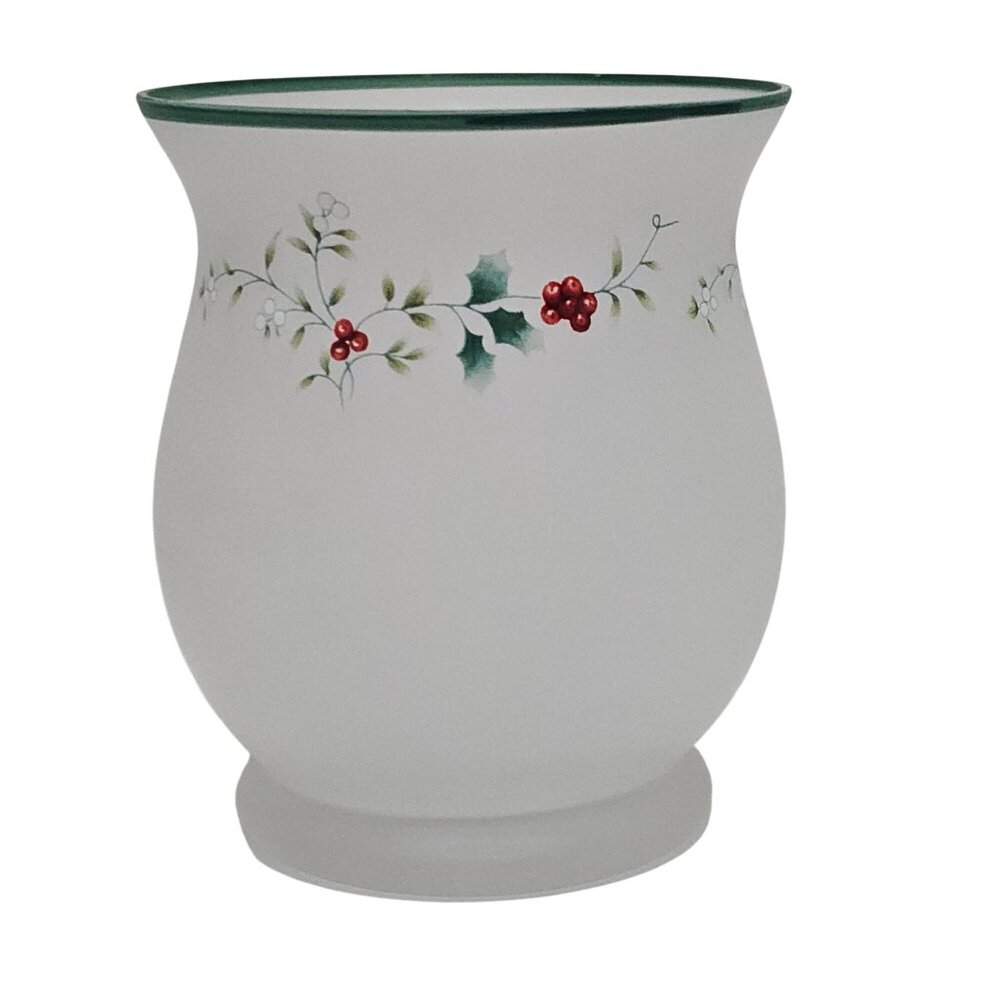 Pfaltzgraff Winterberry Hurricane Candleholder 6.5" frosted pillar candles holly